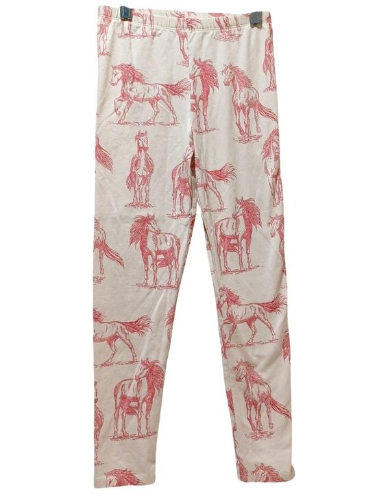 Pink Chicken Girls Leggings 8Y Cream Pink Horse Print Organic Cotton Horsegirl - Picture 1 of 5